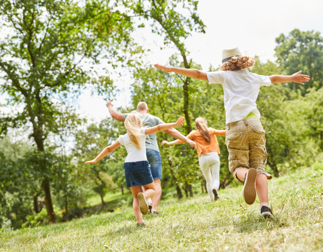 Family playing in a park