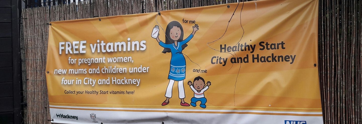 Hackney healthy vitamins banner at children's centre