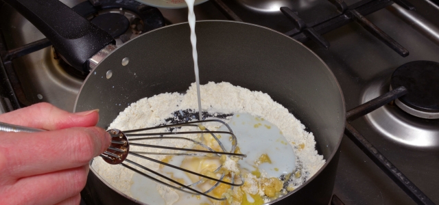 Cheese sauce in pan